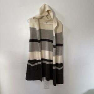 MAX STUDIO Striped Hooded Sleeveless Long Vest Cardigan Sweater Women Medium